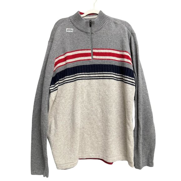 Eddie Bauer Mens 1/4 Zip Sweater SZ TXL Mock Neck Striped Winter Outdoor Gray - Picture 1 of 6